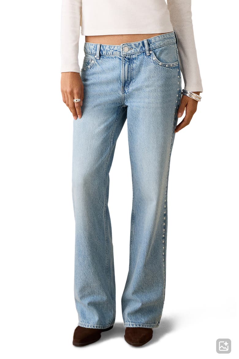Studded Straight Leg Jeans, Main, color, MEDIUM BLUE