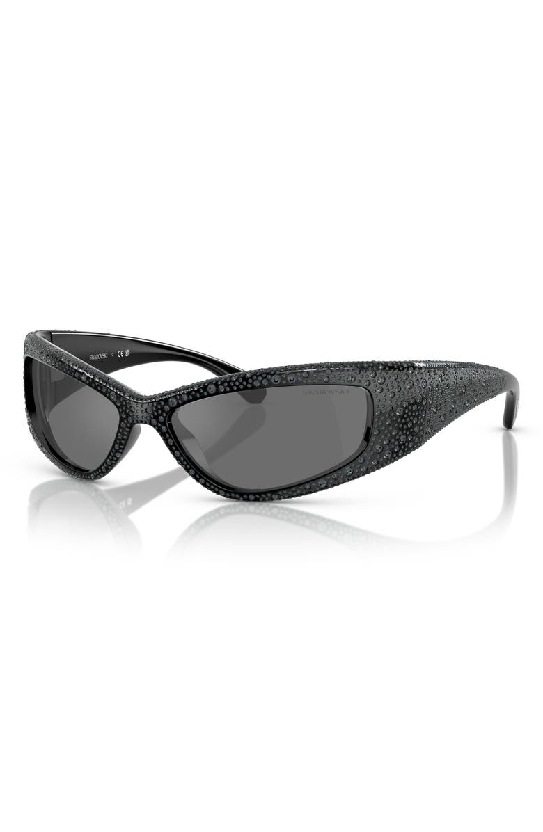 Swarovski 60mm Irregular Sunglasses, Alternate, color, Black