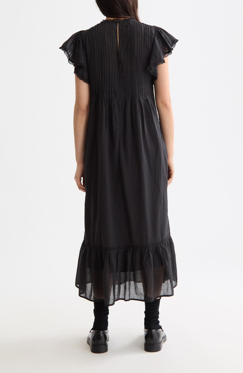 Scotch & Soda Pleated Lace Trim Cotton Maxi Dress, Alternate, color, Meteorite