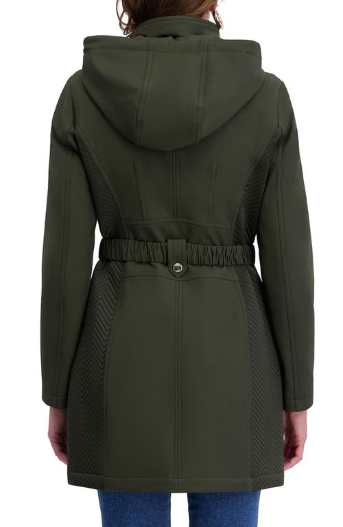 Kensie Hooded Belted Zip-up Coat In Green