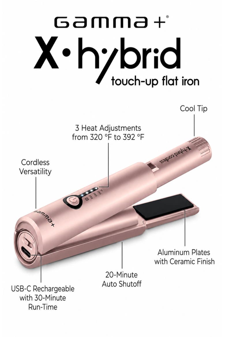 X-Hybrid Cordless Ceramic Touch-Up Flat Iron, Alternate, color, Pink