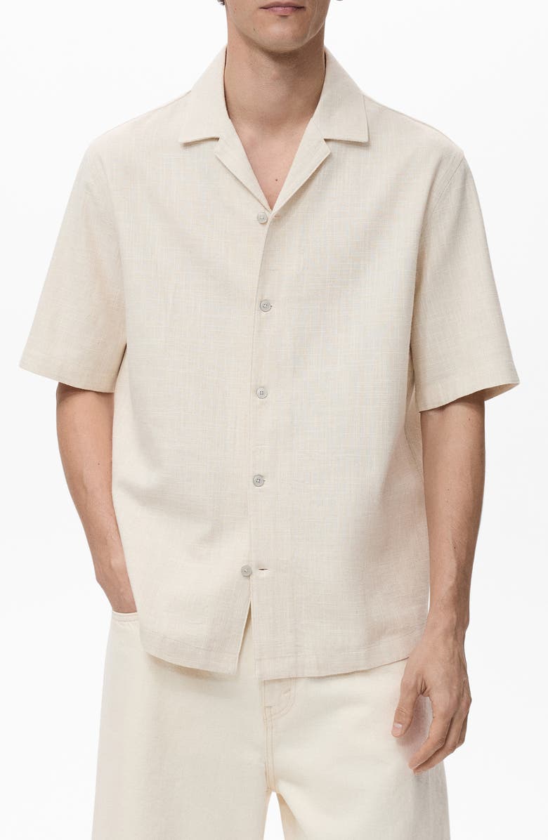 MANGO Cotton & linen Camp Shirt, Main, color,