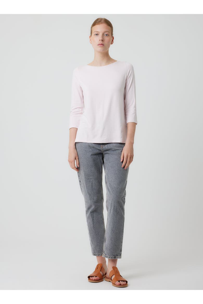 Soft Touch 3/4 Sleeve Pleated Back Crewneck Top, Alternate, color, PETALE