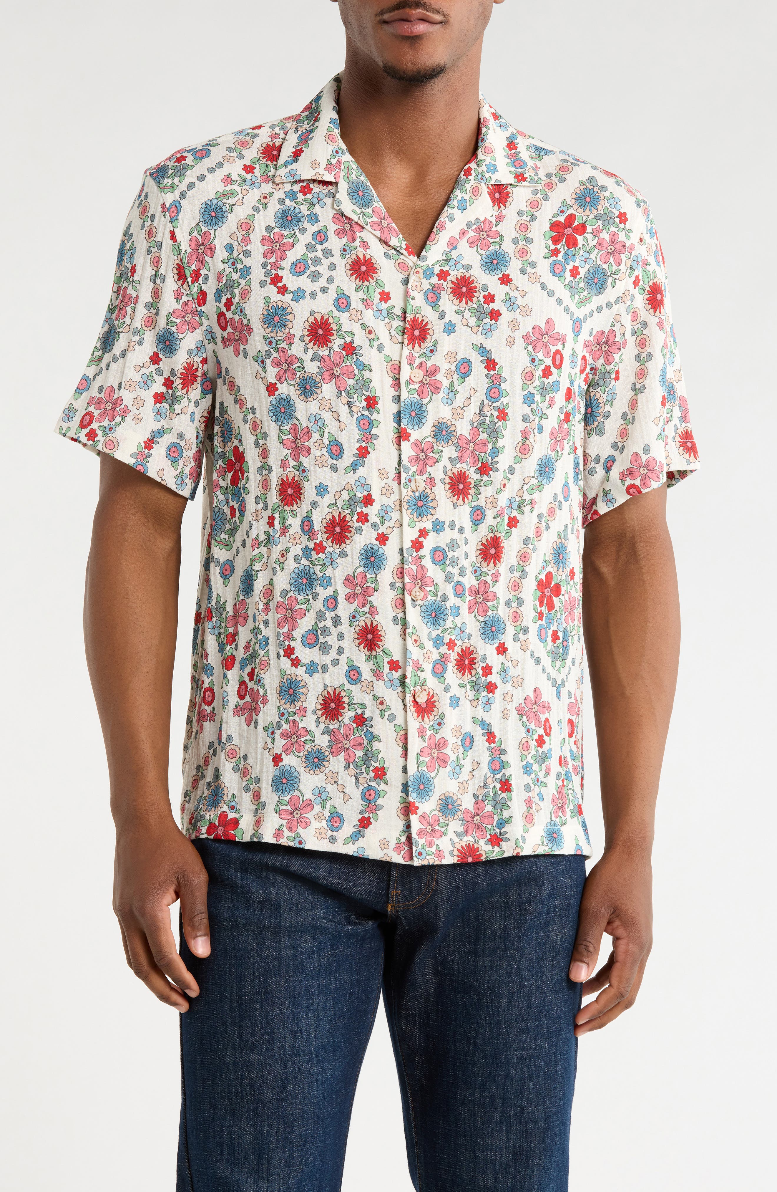 DENIM AND FLOWER Floral Print Camp Shirt
