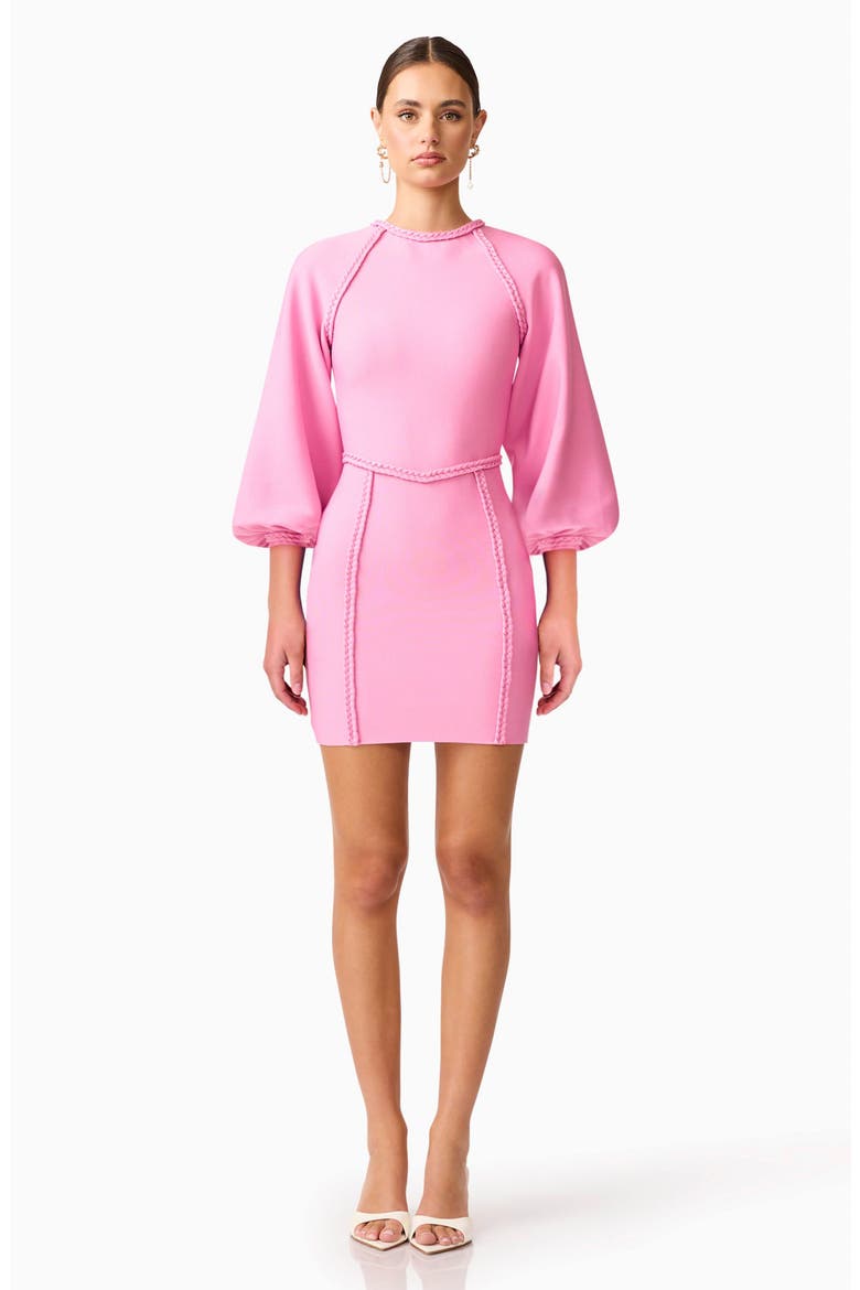 Coralene Long Sleeve Minidress, Alternate, color, PEONY PINK