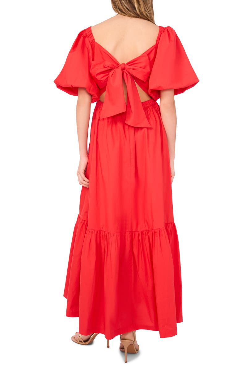 CeCe Pleated Bodice Puff Sleeve Cotton Maxi Dress, Alternate, color, Deep Rouge