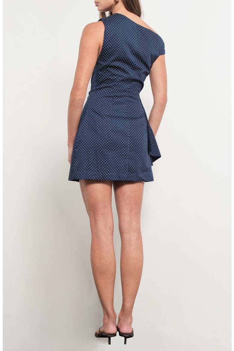 Kaia Dot One-Shoulder Minidress, Alternate, color, NAVY WHITE DOTS