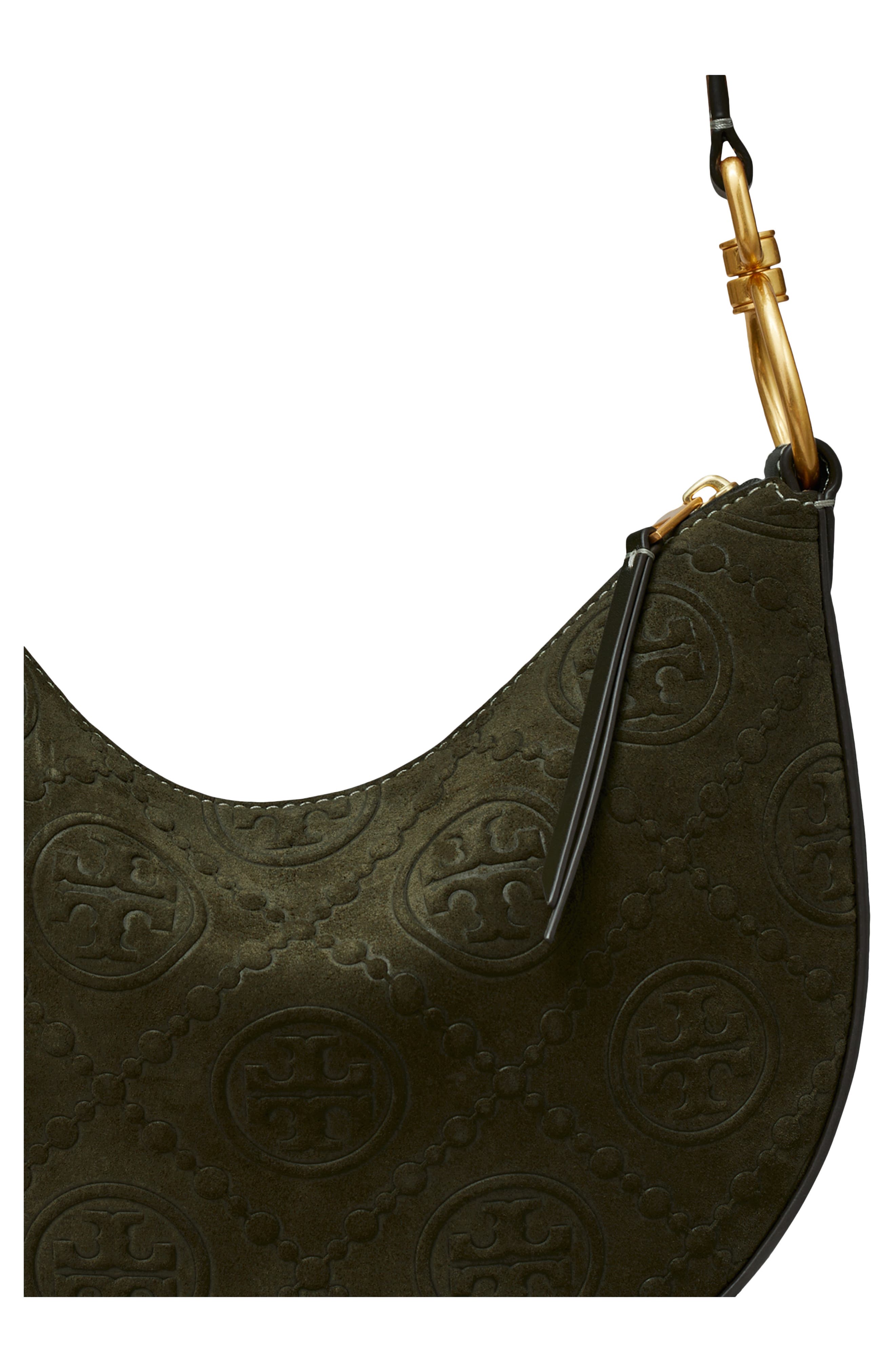 Tory Burch T Monogram Suede Mini Crescent Shoulder Bag, Alternate, color, 