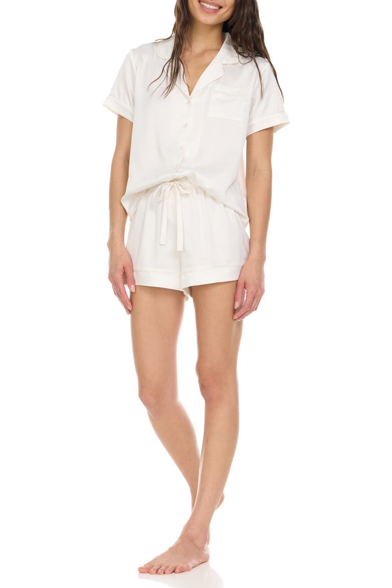 Satin Short Pajamas with Faux Pearl Trim, Alternate, color, IVORY