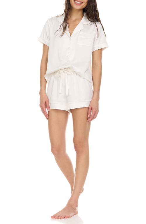 FLORA NIKROOZ FLORA NIKROOZ SATIN SHORT PAJAMAS WITH FAUX PEARL TRIM