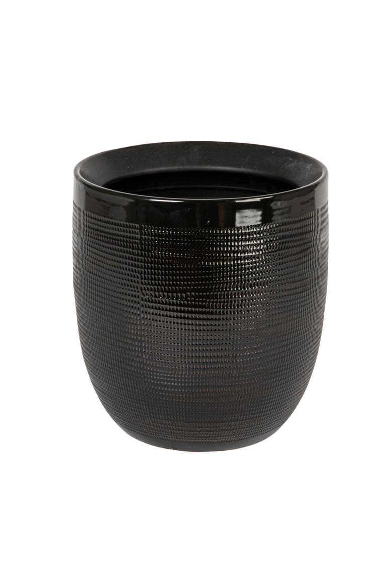 Textured Stoneware Planter, Black, Main, color, Black