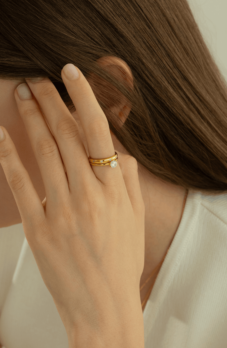 Bearfruit Jewelry 18k Gold Plated Sterling Silver Everyday Shine Ring Set Holiday Gift Guide, Alternate, color, Silver