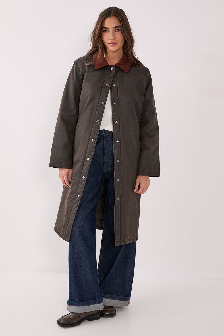 Longline Cord Collar Wax Effect Coat, Main, color, Brown