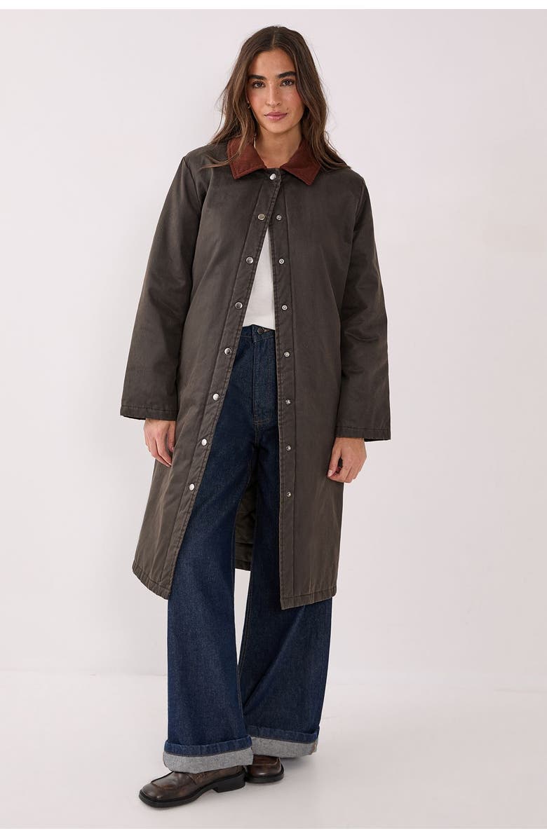 NASTY GAL Longline Cord Collar Wax Effect Coat, Main, color, Brown