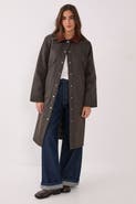 NASTY GAL Longline Cord Collar Wax Effect Coat