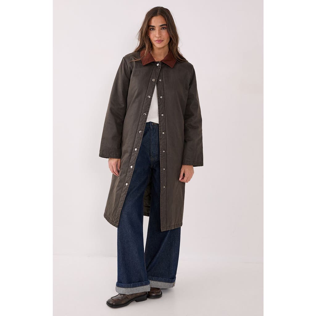 Nasty Gal Longline Cord Collar Wax Effect Coat In Brown
