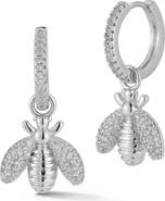 SPHERA MILANO Cubic Zirconia Bee Drop Huggie Hoop Earrings