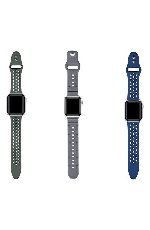 The Posh Tech Assorted 3-pack Silicone Apple Watch® Watchbands In Green/grey/blue Assorted