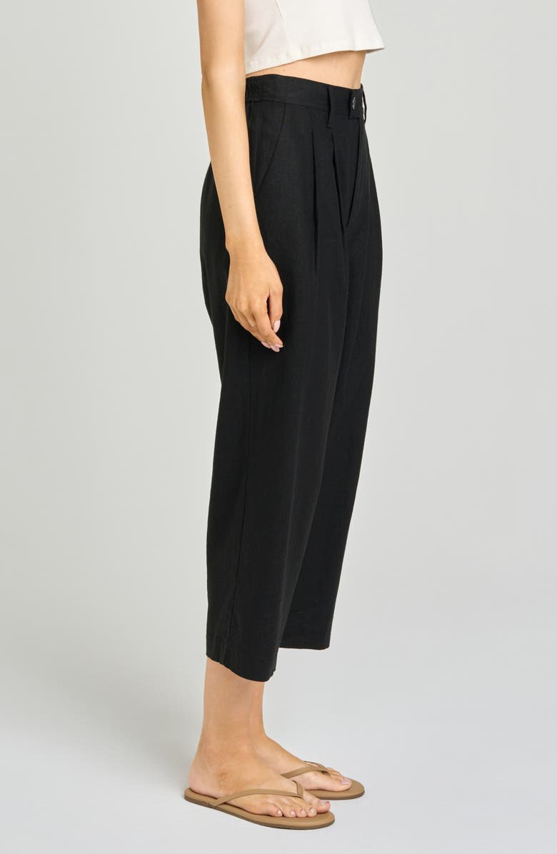 WAYF Stevie Linen Blend Crop Pants, Alternate, color, Black