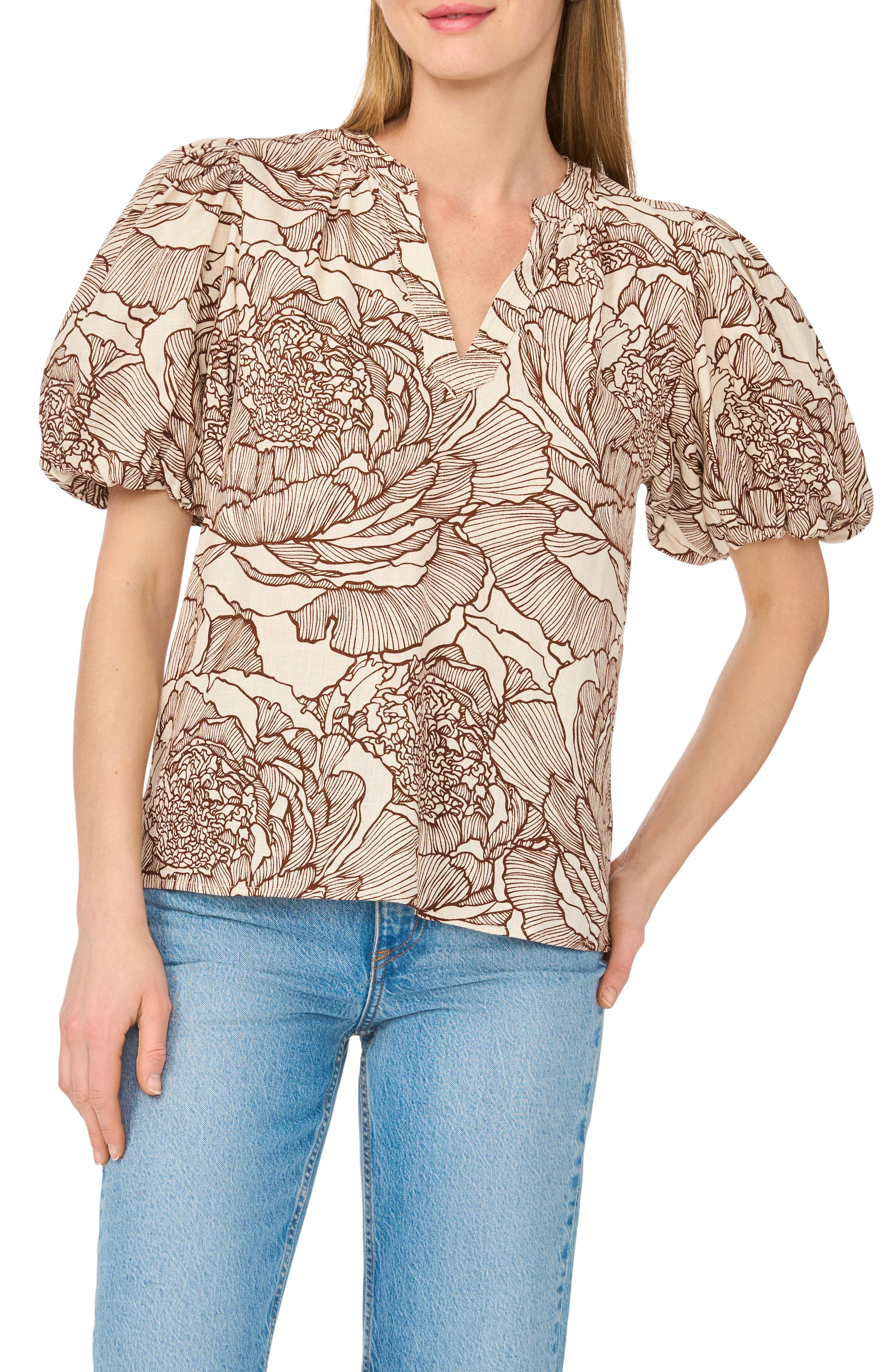 CeCe V-Neck Puff Sleeve Top
