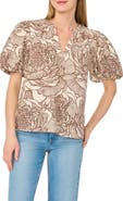 CeCe V-Neck Puff Sleeve Top