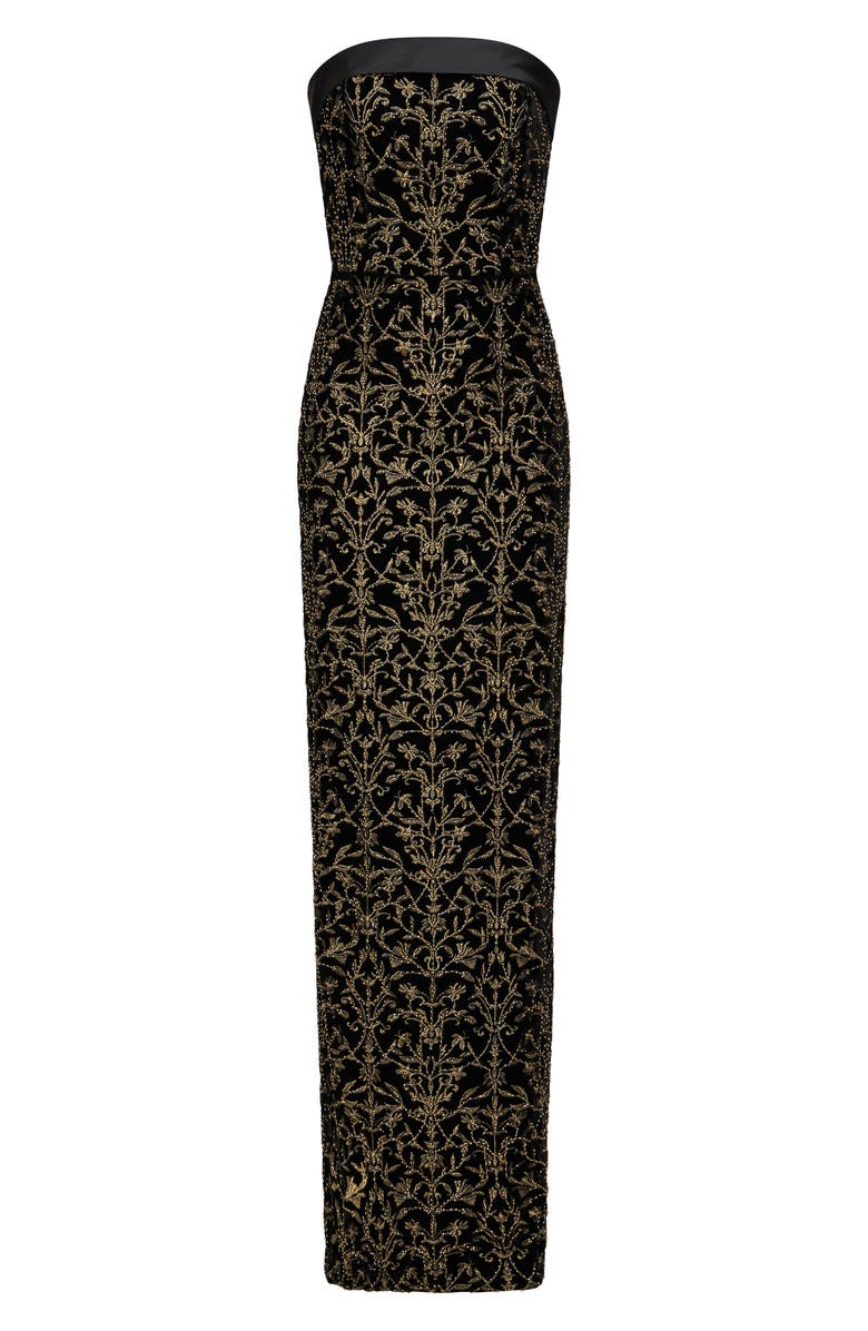 Theia Winona Beaded Tapestry Strapless Column Gown, Alternate, color, 