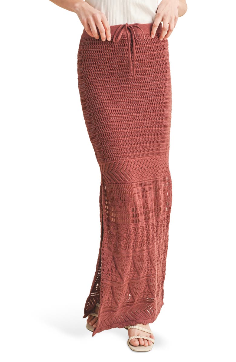 WISHLIST Open Stitch Drawstring Cotton Midi Skirt, Alternate, color, Brick