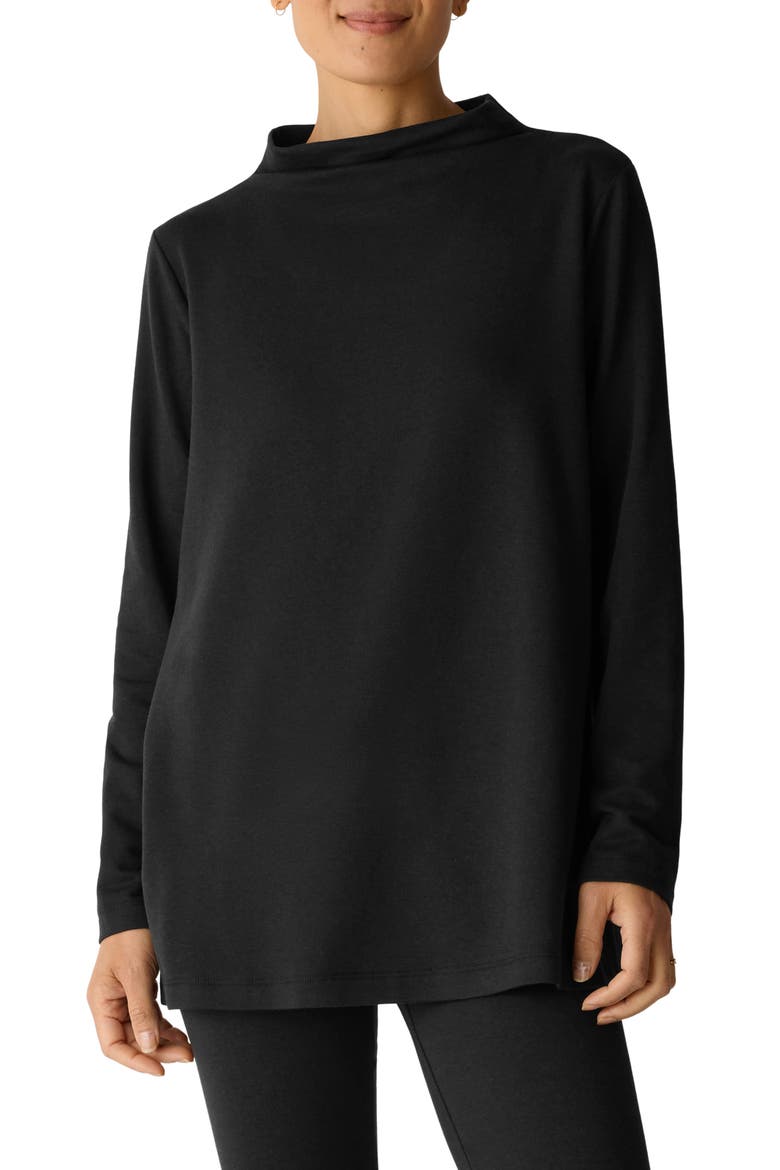 Funnel Neck Long Sleeve Top, Main, color, BLACK