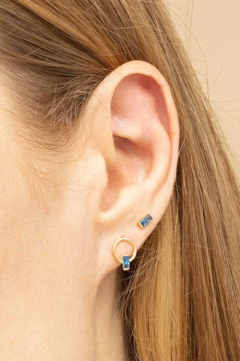 14K Gold Bella Studs Earrings, Alternate, color, Yellow Gold - White Zirconia