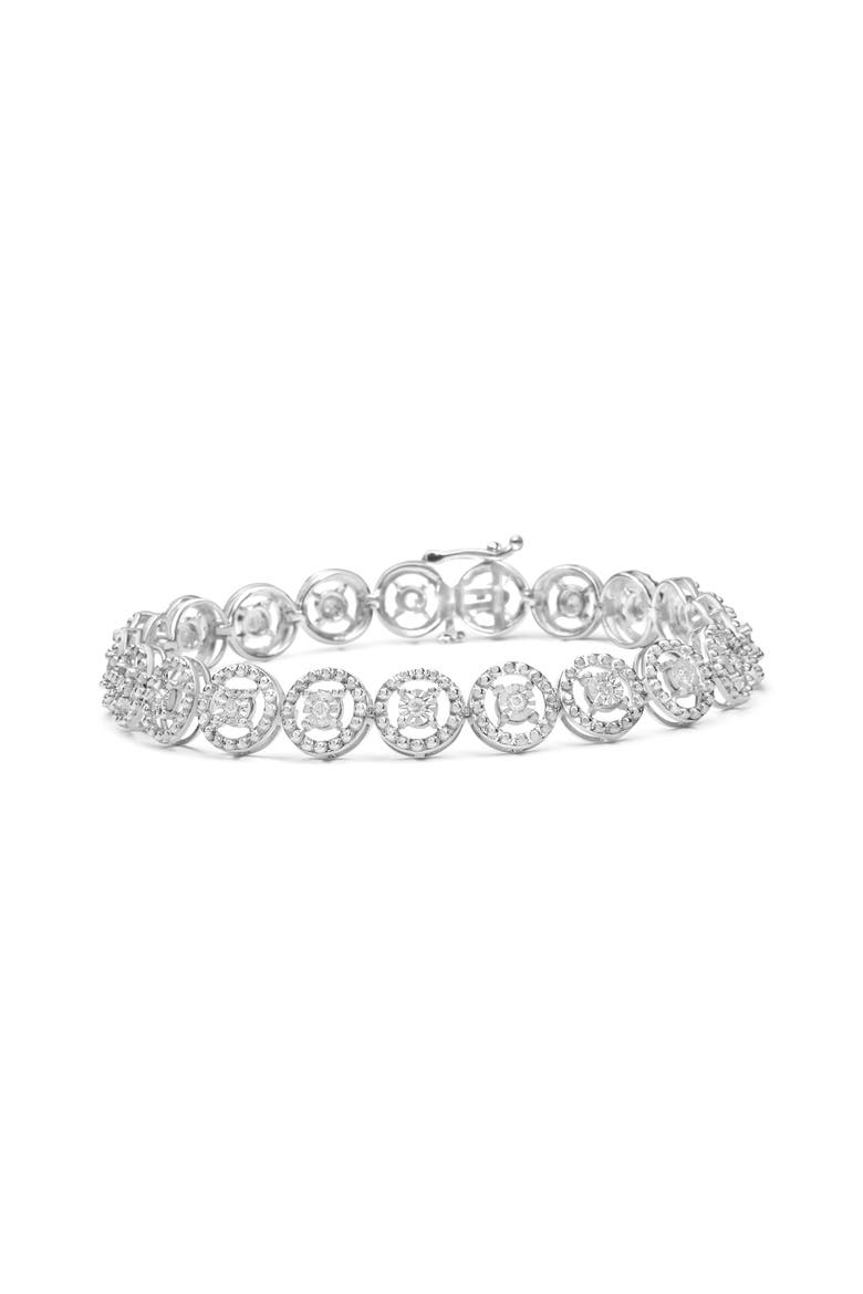 Silver 1/2 Ctw Diamond Nested Circle Miracle Set Open Wheel Link Bracelet, Main, color, White