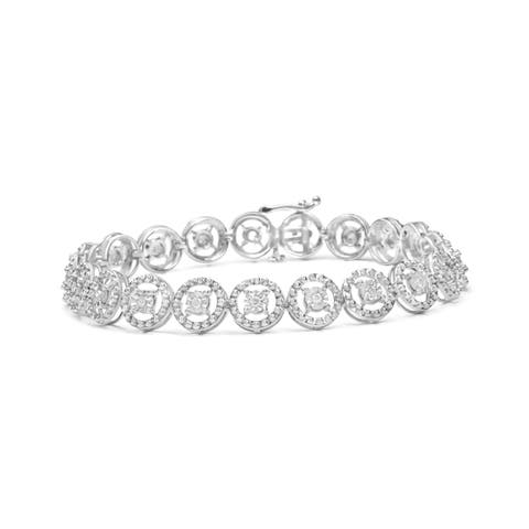 Silver 1/2 Cttw Diamond Nested Circle Miracle Set Open Wheel Link Bracelet