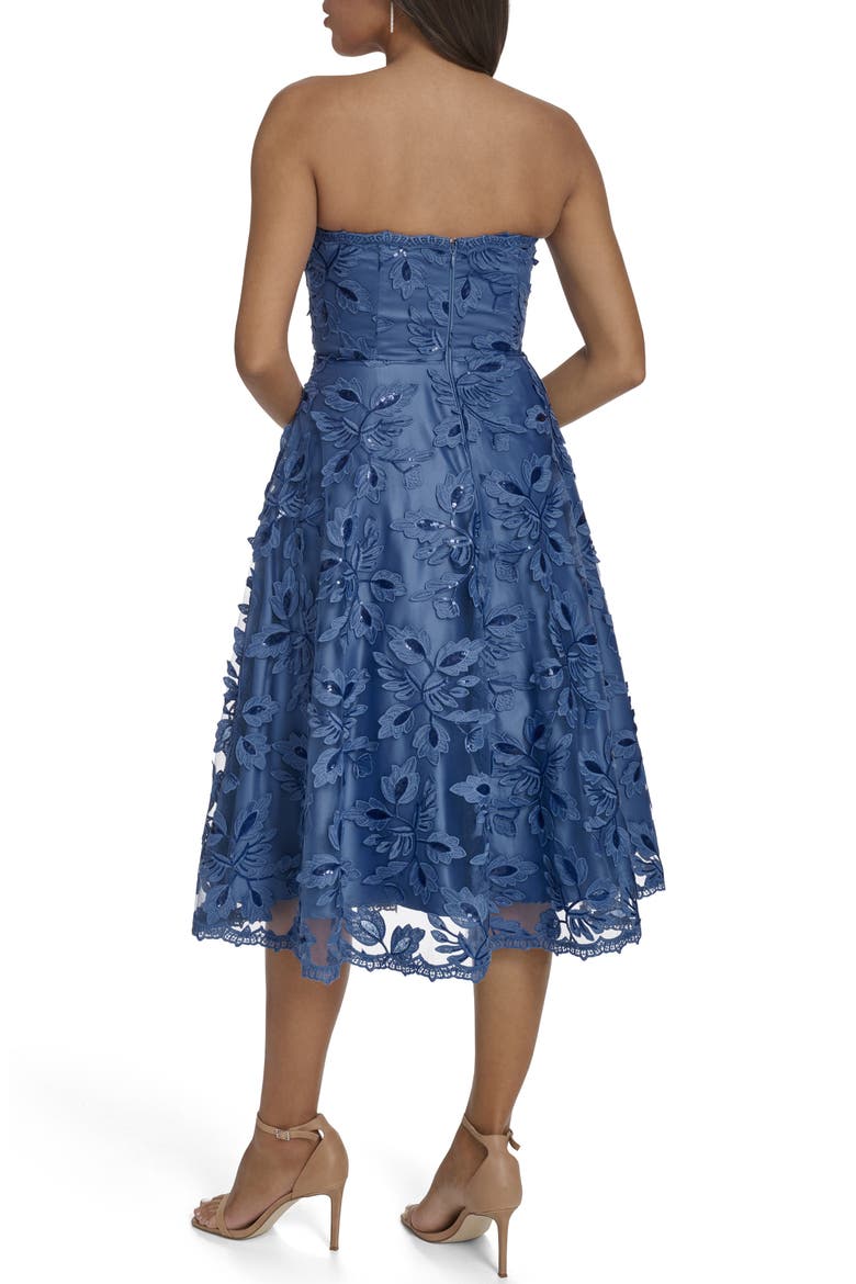 Floral Sequin Strapless Midi Dress, Alternate, color, BLUE