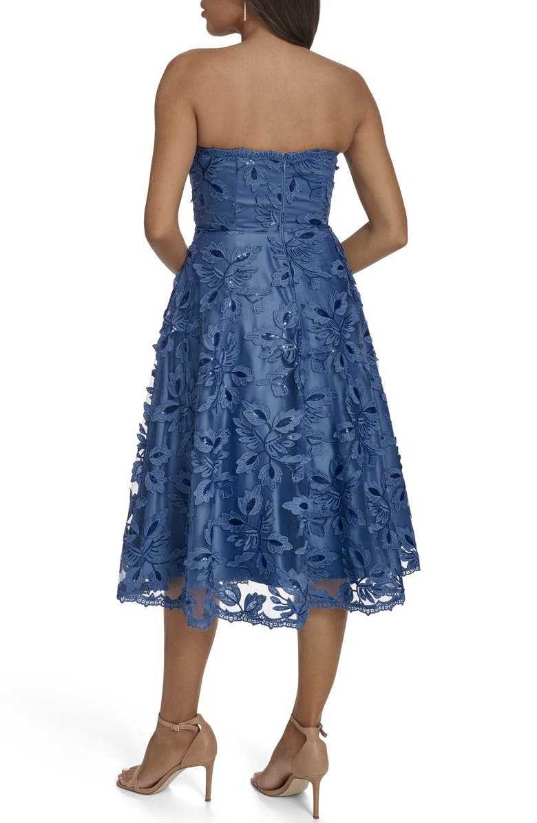 Eliza J Floral Sequin Strapless Midi Dress, Alternate, color, Blue