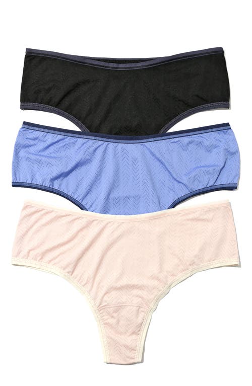 Hanky Panky MoveCalm™ Assorted 3-Pack High Rise Thongs in Black/cool Water/pearl 