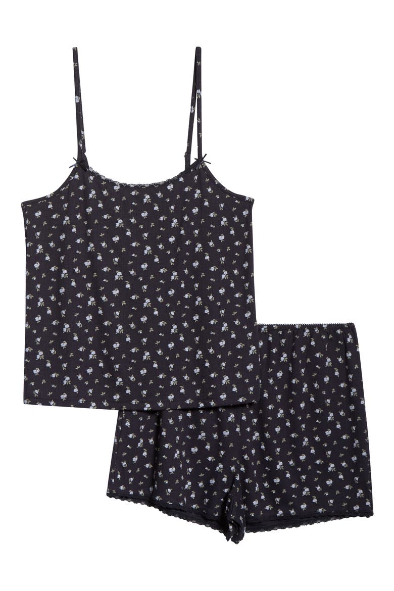 Print Pointelle Knit Short Pajamas, Alternate, color, UTILITY BLUE