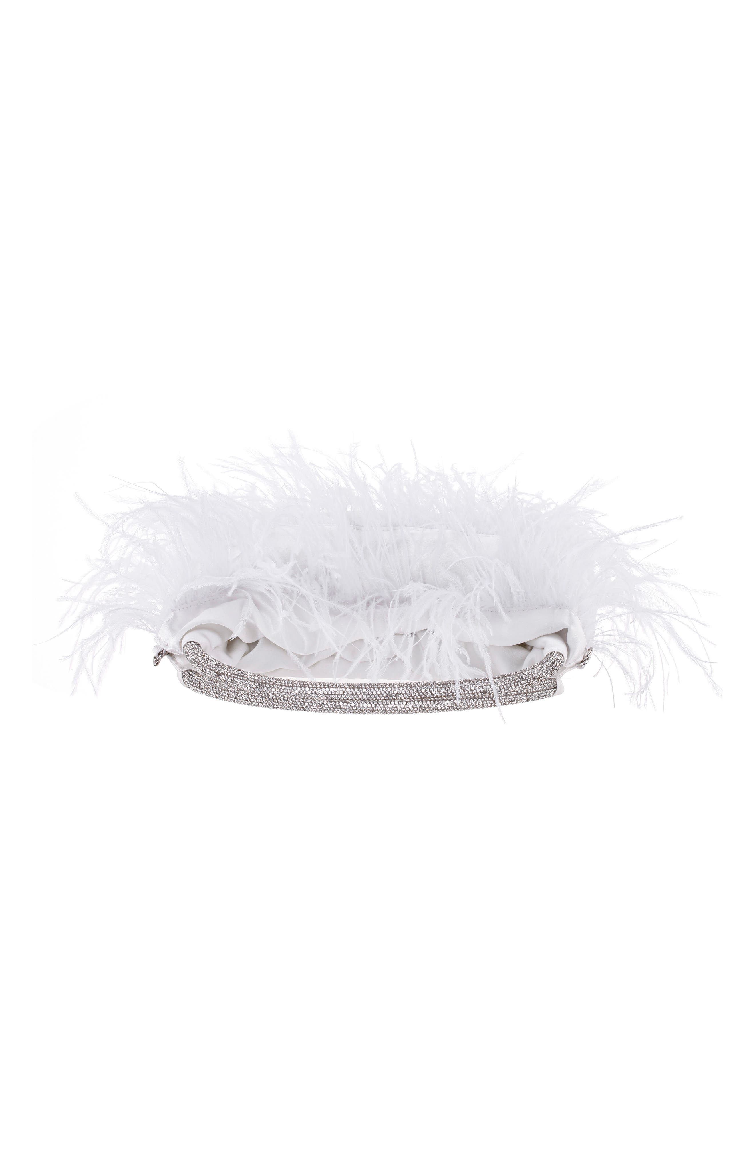 Crystal Handle Feather Clutch, Alternate, color, WHITE