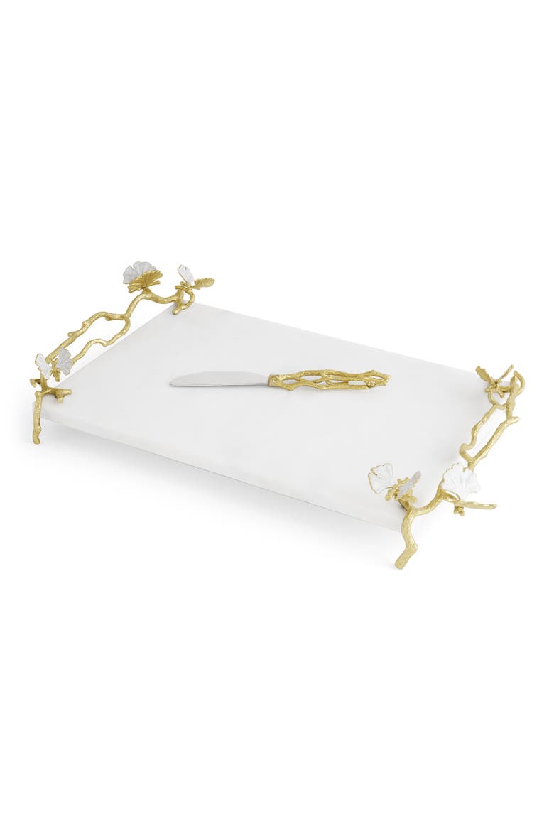 Butterfly Ginkgo Cheese Board & Spreader Set, Alternate, color, GOLD/ WHITE