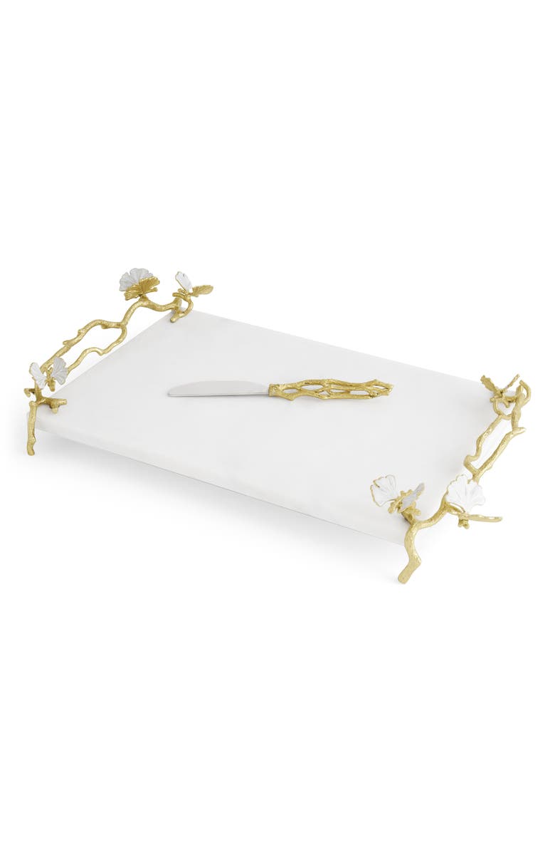 Michael Aram Butterfly Ginkgo Cheese Board & Spreader Set, Alternate, color, Gold/ White