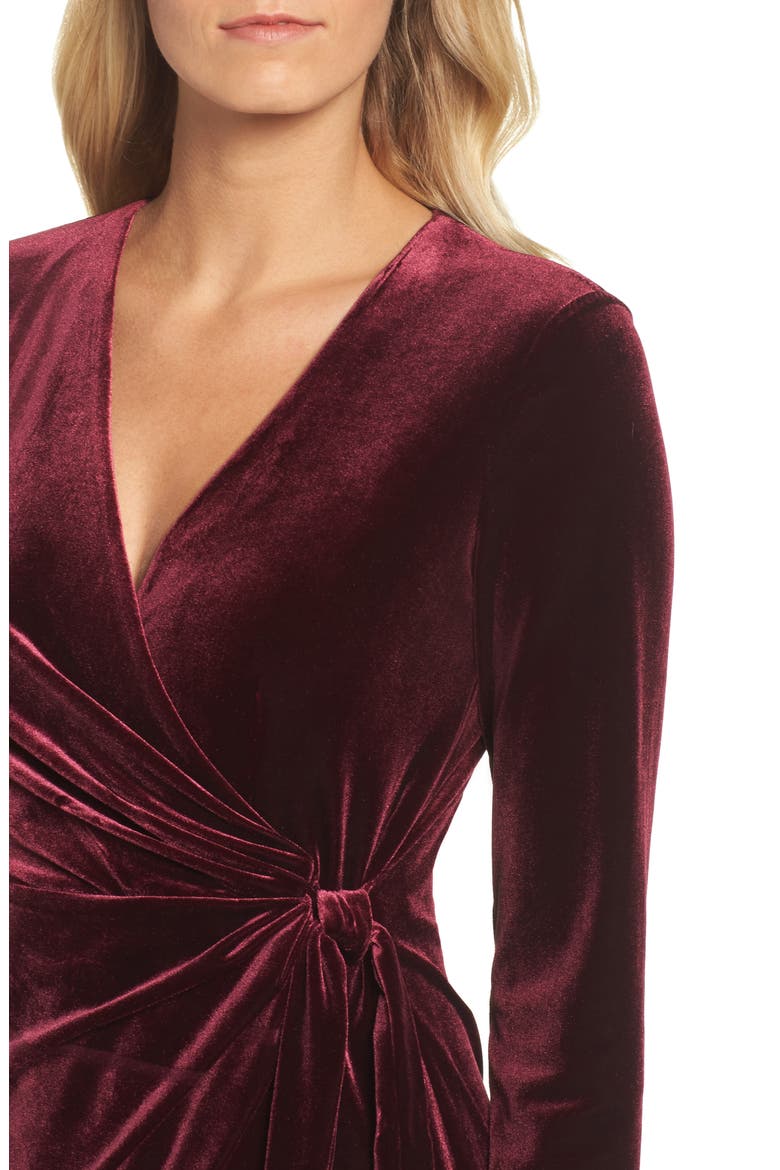 Velvet Faux Wrap Dress, Alternate, color, WINE