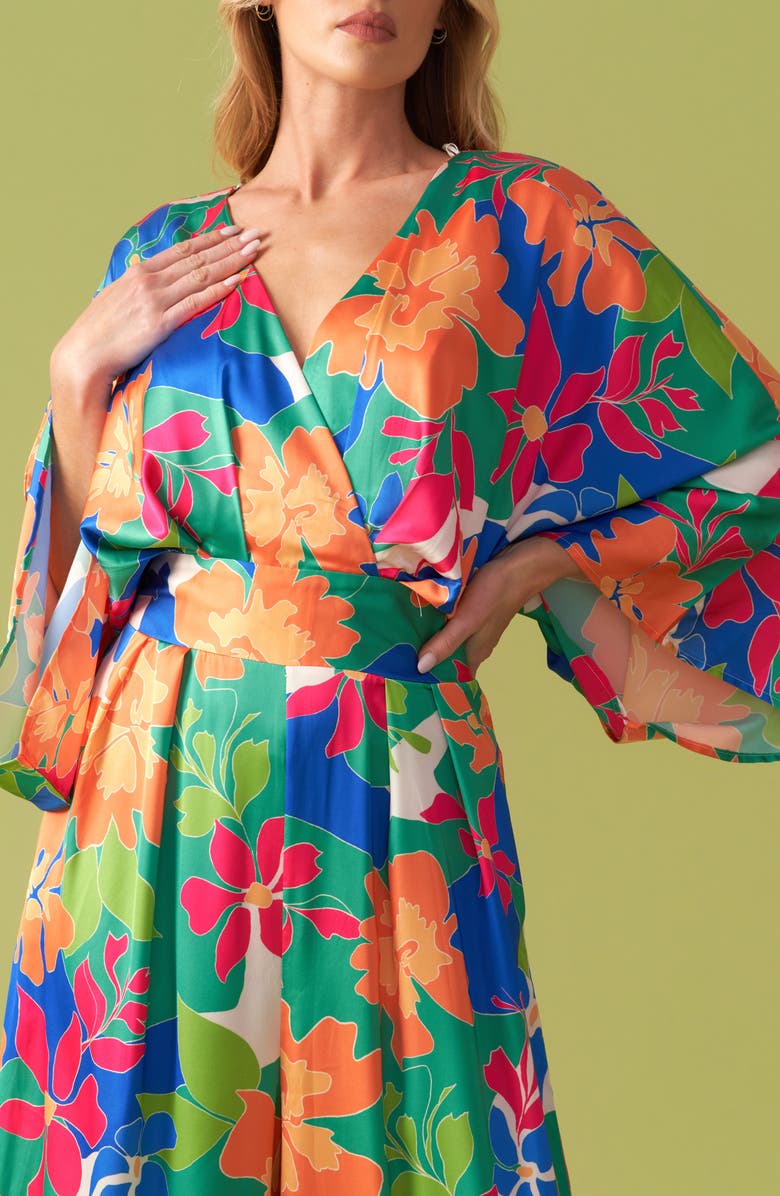 FLYING TOMATO Wide Leg Long Sleeve Jumpsuit, Alternate, color, Green Orange