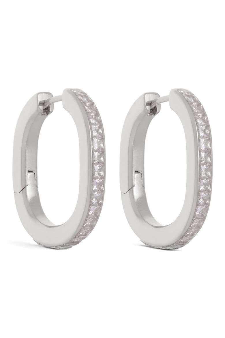 Mia Modern Cubic Zirconia Hoop Earrings, Main, color, SILVER TONE/ CLEAR CRYSTAL
