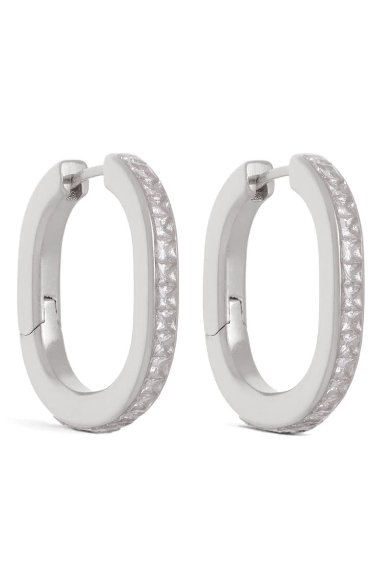 Reiss Mia Modern Cubic Zirconia Hoop Earrings, Main, color, Silver Tone/ Clear Crystal