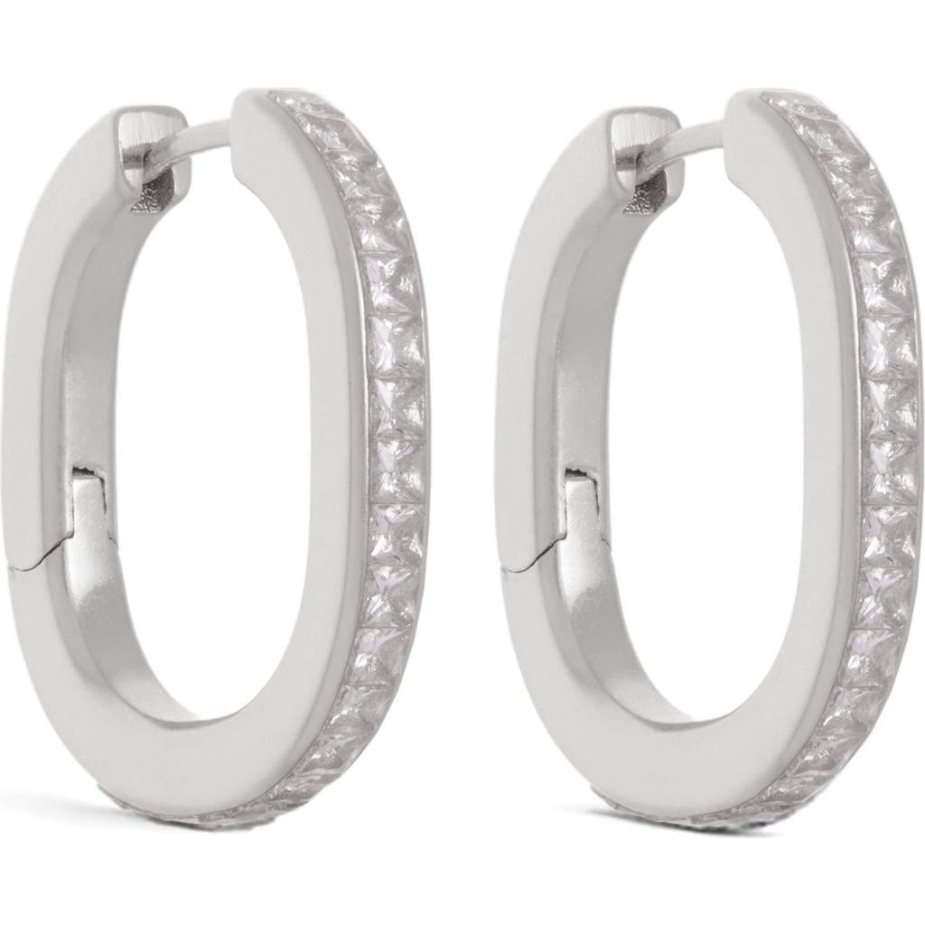 Reiss Mia Modern Cubic Zirconia Hoop Earrings In Silver Tone/clear Crystal