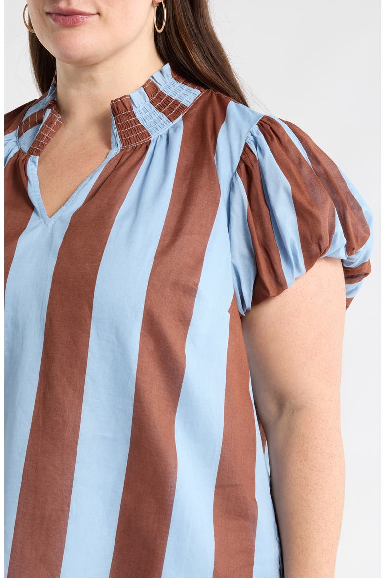Evabelle Puff Sleeve Top, Alternate, color, BROWN-BLUE