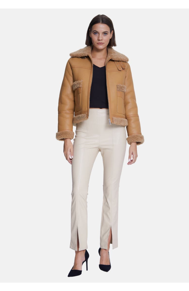 Furniq UK Ophelia Leather Shearling Jacket, Alternate, color, Beige