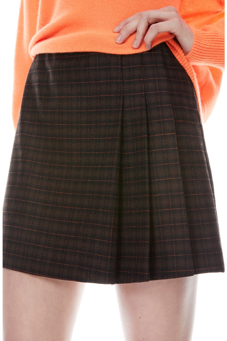 Semira Plaid Pleated Mini Skirt, Alternate, color, BLACK/ NEON ORANGE