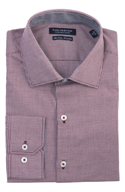 Tailorbyrd Trim Fit Dobby Mini Gingham Non-iron Stretch Dress Shirt In Burgundy