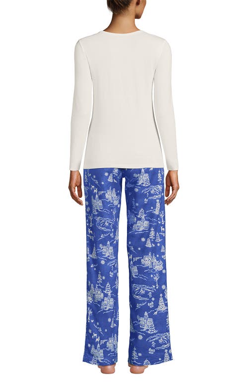 Lands' End Pajama Set Knit Long Sleeve T-shirt And Flannel Pants In Multi
