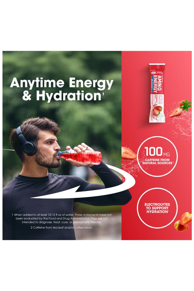 Amino Energy Plus Hydration Powder Stick Packs for Energy and Hydration Support, Strawberry Burst Flavor, 25 Count, Alternate, color, None