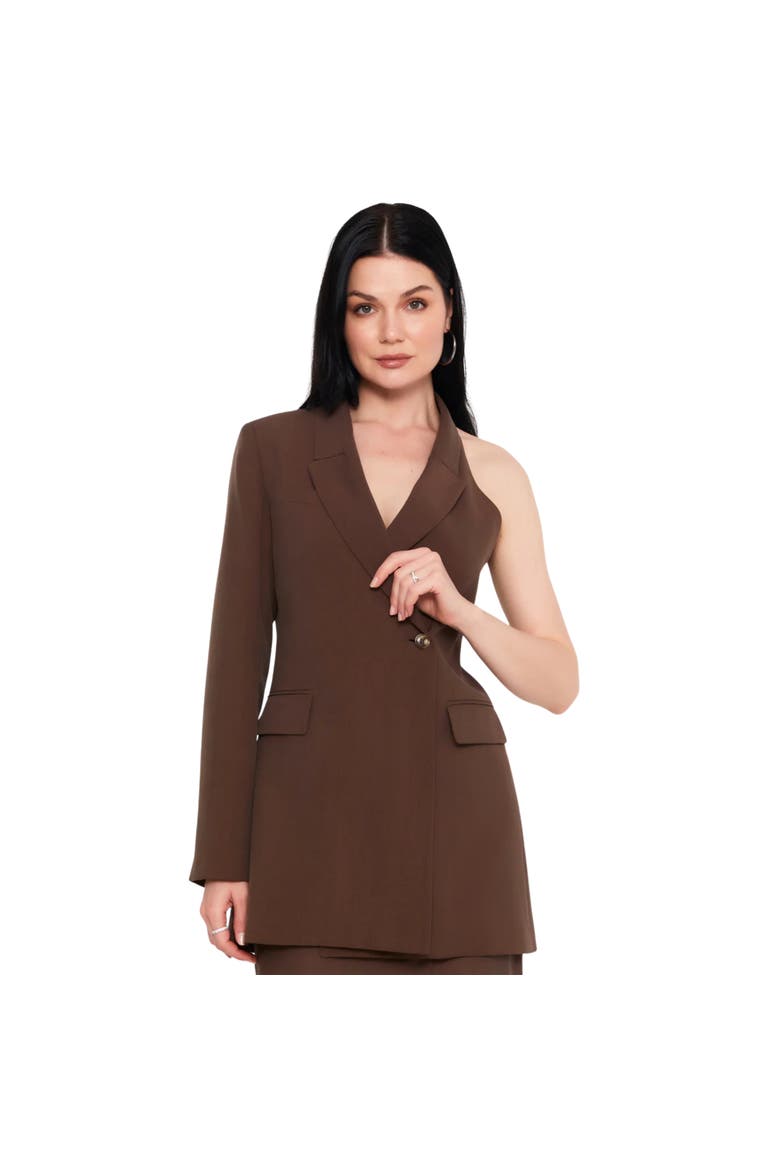 Julie One Shoulder Blazer, Alternate, color, BROWN